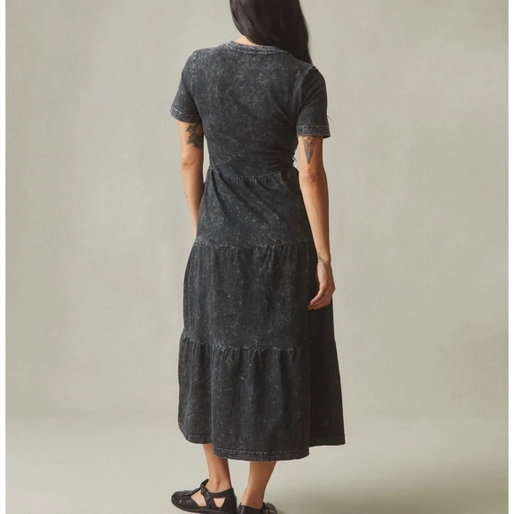 American Giant Womens Premium Slub Tiered Midi Dress Small Black Mineral Wash - Picture 14 of 14